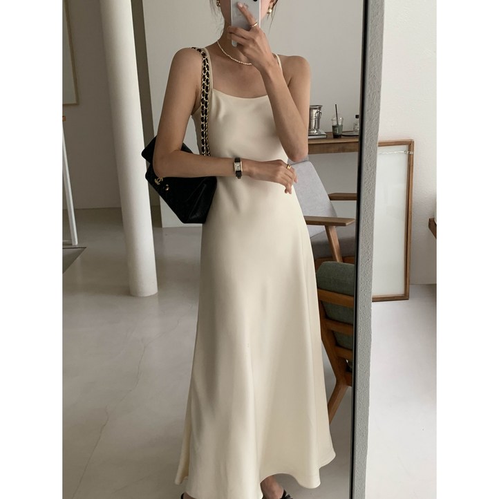 NEW컬러추가 MADE 루어스룸 샤이니 새틴 실크 슬립 스트랩 민소매 나시 뷔스티에 a라인 플레어 빅사이즈 임산부 맥시 롱 원피스