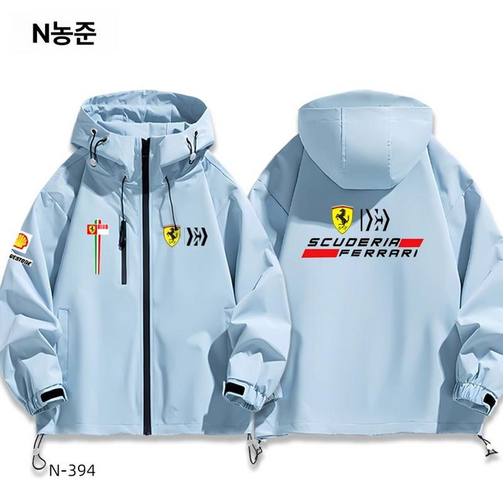 페라리 F1 레이싱 바람막이 자켓 남녀공용 방수 후드 재킷