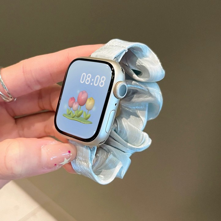 플랜와이 실크곱창 애플워치 스크런치 스트랩 밴드, 스카이블루