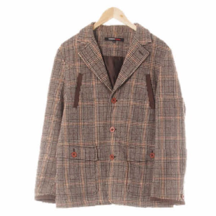7969 톰보이진 모카브라운카멜브라운 체크 울혼방 스웨이드배색자켓 95