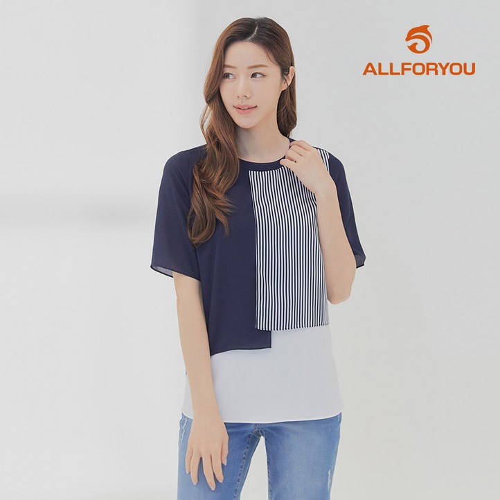 올포유 모델착장여성 줄무늬 반팔 티셔츠 ALTRK4331915G