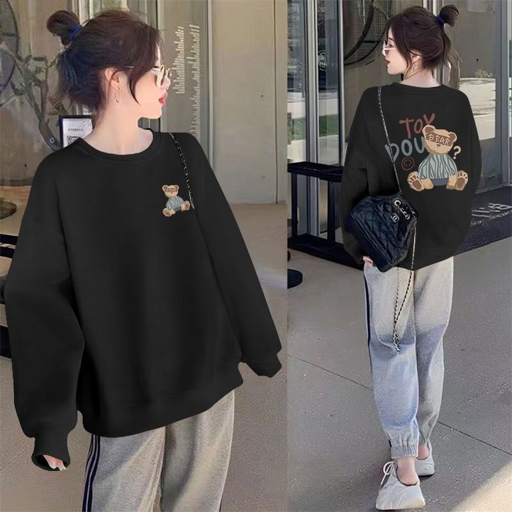 녕동 여성 라운드넥 맨투맨 봄 가을 루즈핏 프린트 캐주얼 긴팔 맨투맨