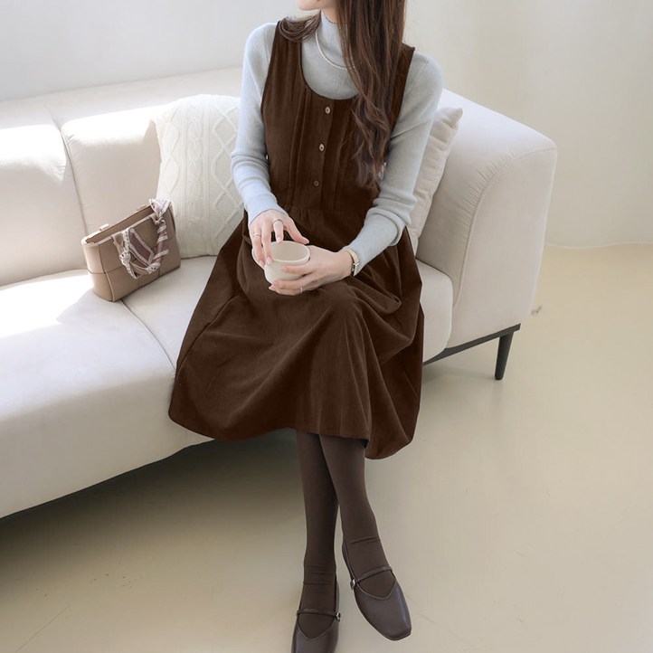 데일리앤 넨더슨 코듀로이 골덴 멜빵 뷔스티에 스트링 롱 원피스 봄 가을 겨울