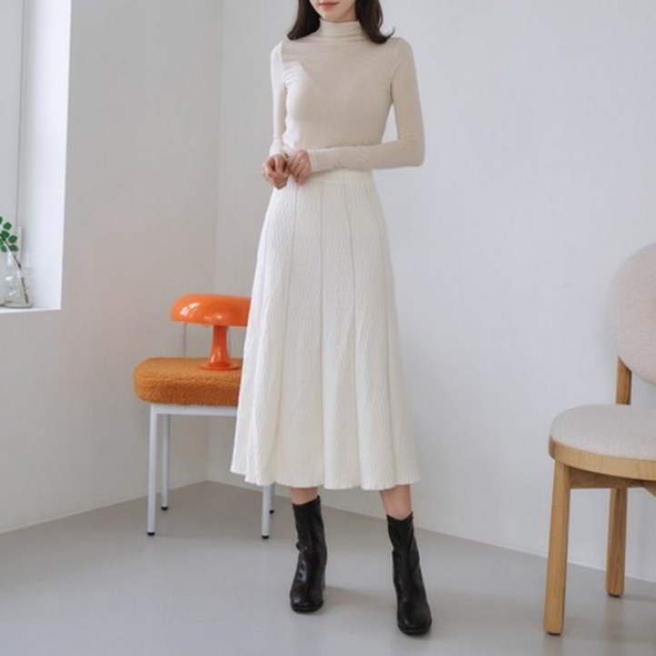 니트 핀턱 롱 플리츠 스커트