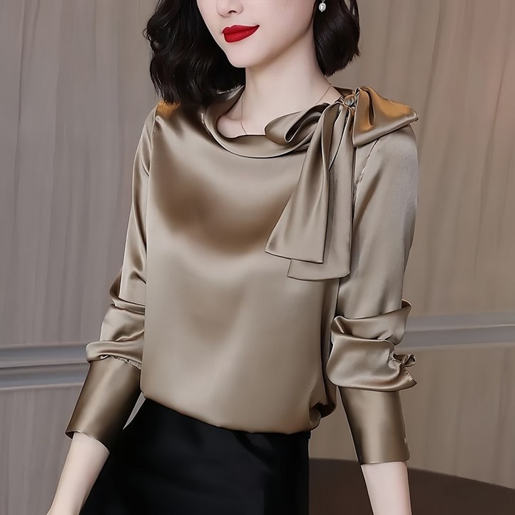 ROYALBELLE 여성 리본넥 긴팔 블라우스 우아한 새틴 긴팔 셔츠 Y01127003 ROYALBELLE 여성 리본넥 긴팔 블라우스 우아한 새틴 긴팔 셔츠 Y01127003