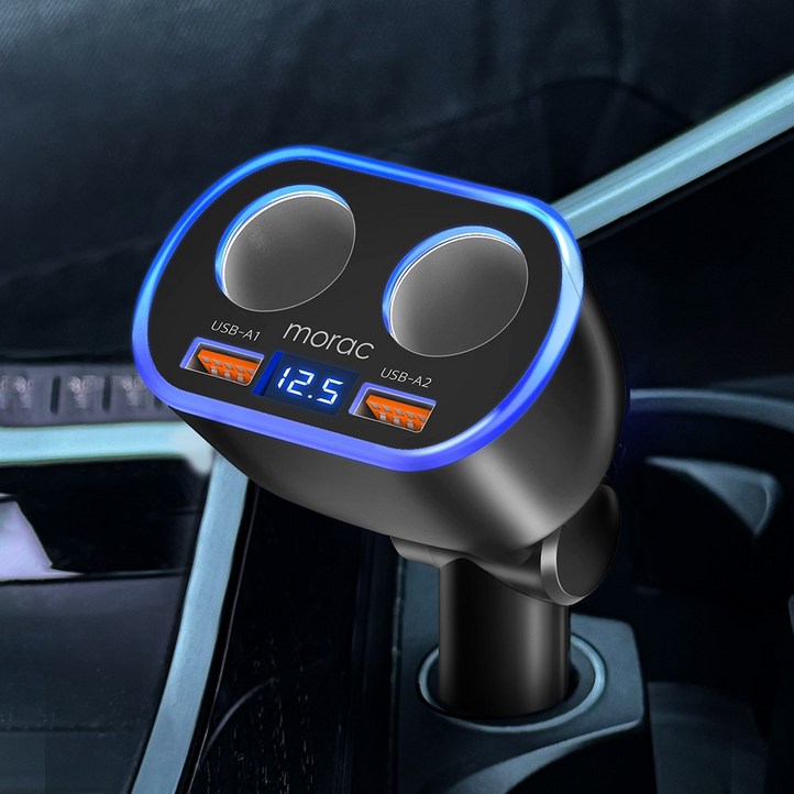 모락 네다 D4 시거잭 2소켓 USB 2포트 차량용 고속 충전기, 1개 모락 네다 D4 시거잭 2소켓 USB 2포트 차량용 고속 충전기, 1개