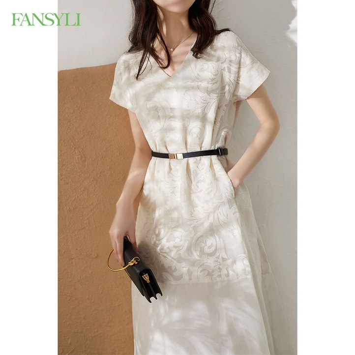 FANSYLI 여성 여름 레이스 원피스 패션 루즈핏 브이넥 원피스 W5M22