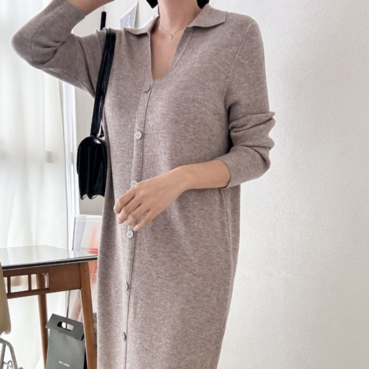 세브리 여성 빅사이즈 카라넥 긴팔 니트 롱 원피스