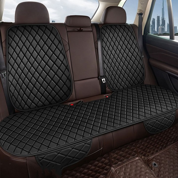 SEAMETAL 자동차 퀼팅 시트커버 세트 사계절용 가죽 통풍 방석 앞뒤 좌석 타공 시트 방석 쿠션, 1개, 블랙 뒷좌석