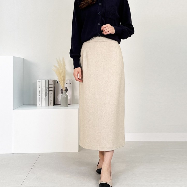 마르쉘 롱스커트 55100 빅사이즈 H라인 스커트 여성 정장치마 기모 헤링본 사계절