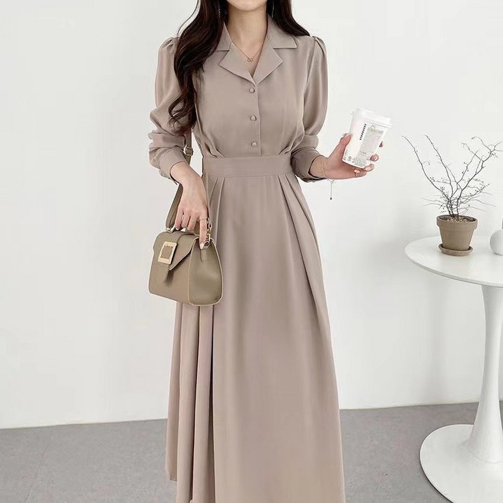 여성용 긴팔 A라인 플레어 하객룩 롱 원피스 Onepiece dress D2937