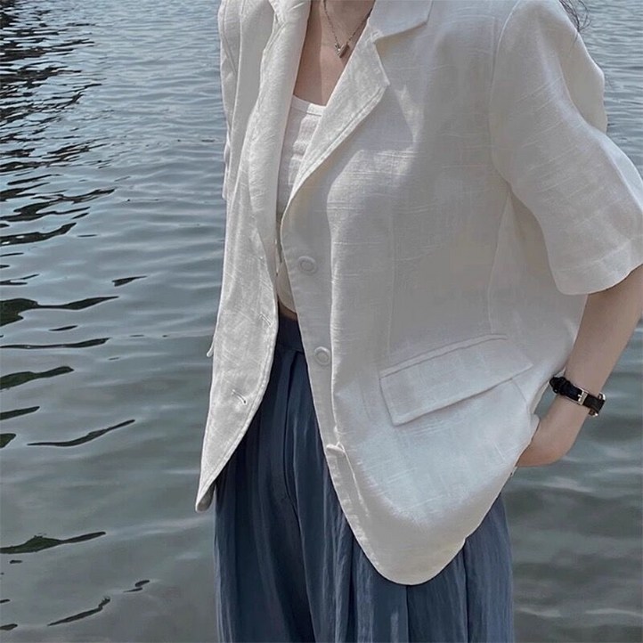 썸머바이브 NQ275 여성 여름 루즈핏 캐주얼 반팔 면마 자켓
