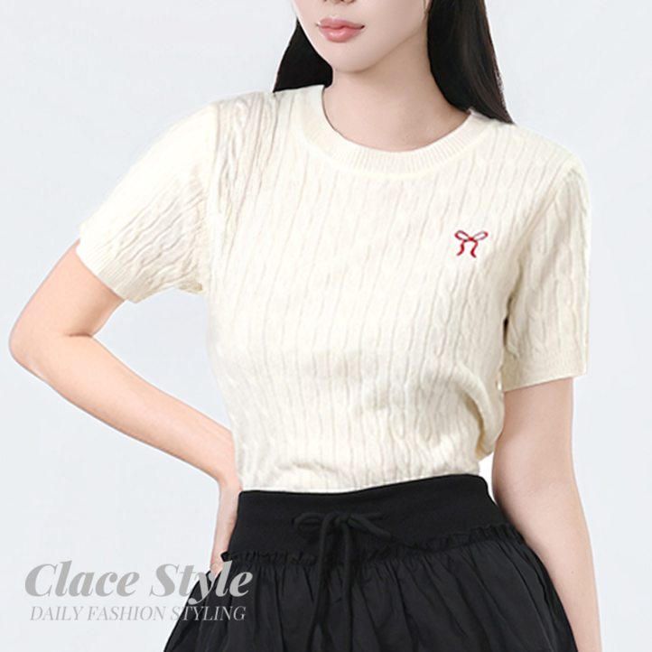 클레이스 리본 케이블 반팔 니트