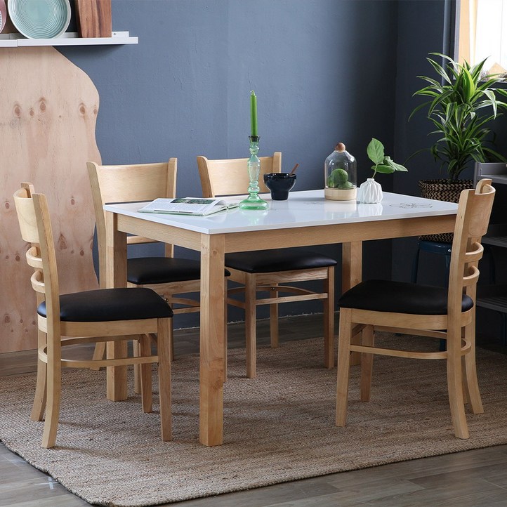 베스트리빙 캘빈 내츄럴 고광택 하이그로시 4인용 식탁 테이블 세트의자4개 의자2개2인벤치, 내츄럴블랙방석