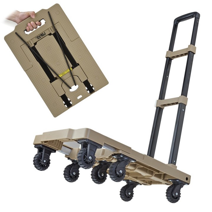 엘투리버스 길이 확장형 접이식 폴딩형 핸드카트 고정끈포함 저소음 7바퀴 캐리어 손수레 구르마 대차 손수레 끌차, 코요테 탄, 1개