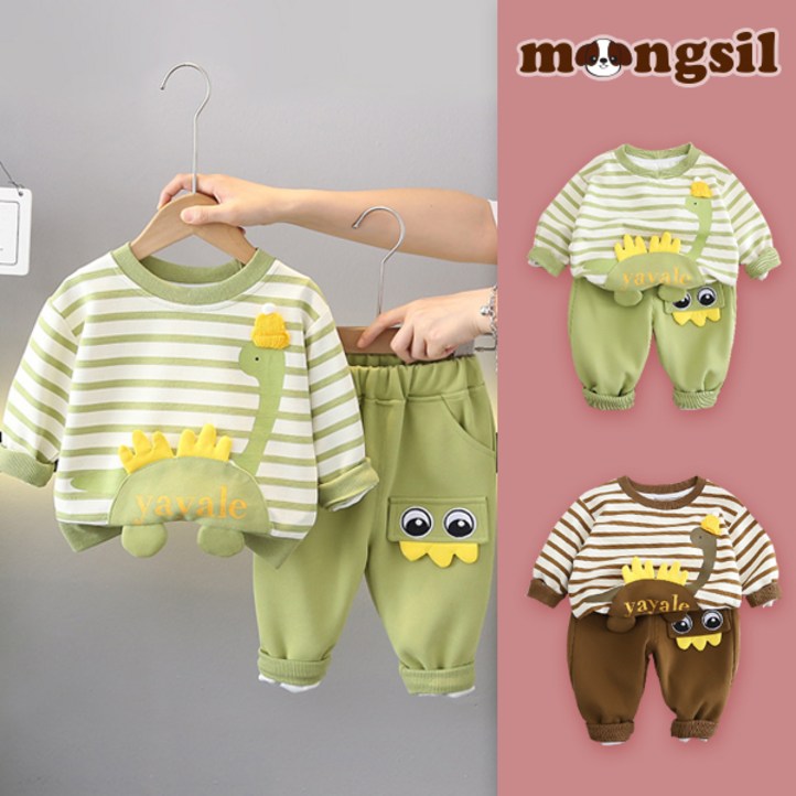 몽실이 스트라이프공룡 맨투맨 상하복 다이노 여아 남아 아기 봄 가을 상하세트 어린이집 등원룩