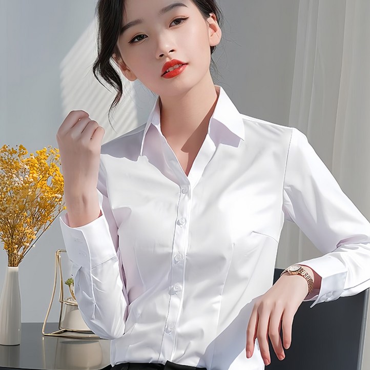 여성 셔츠 스판 남방 블라우스  흰색 스판 카라 정장 셔츠 블라우스 남방 긴팔 빅사이즈