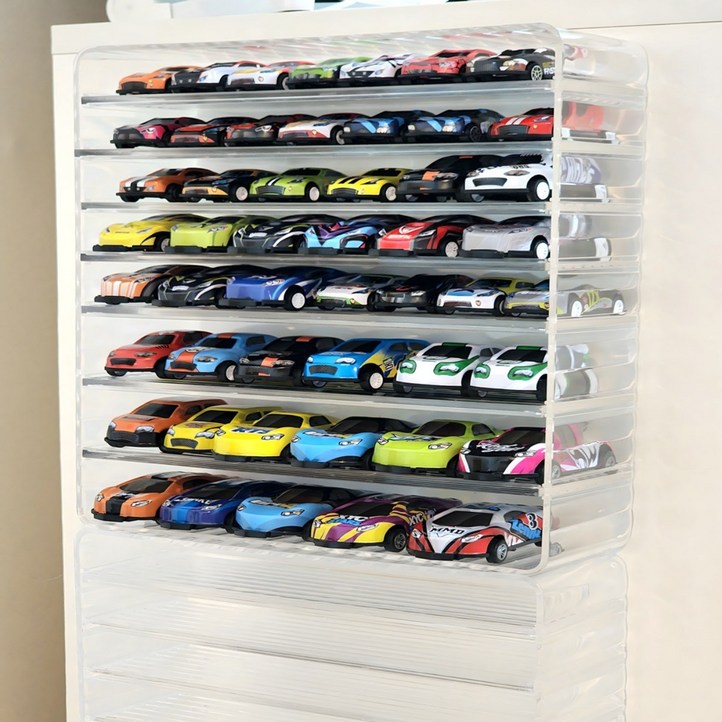 꾸꾸리빙 미니카 장식장 50대 자동차 전면 보관 케이스 장난감 정리대, 아크릴, 3개