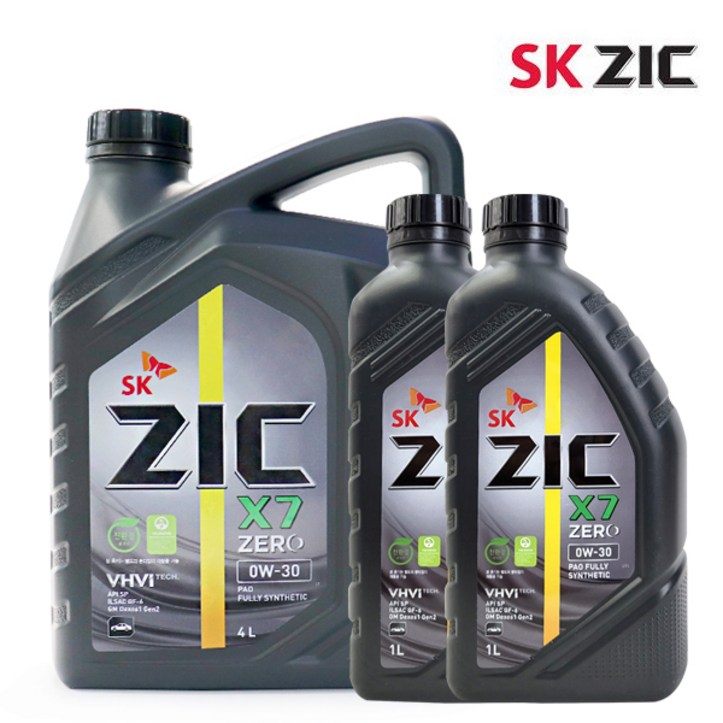 지크제로 ZIC X7 ZERO 0W30 - 6L 4L+1L+1L 가솔린, 합성 엔진오일 PAO, API SP 4328130072
