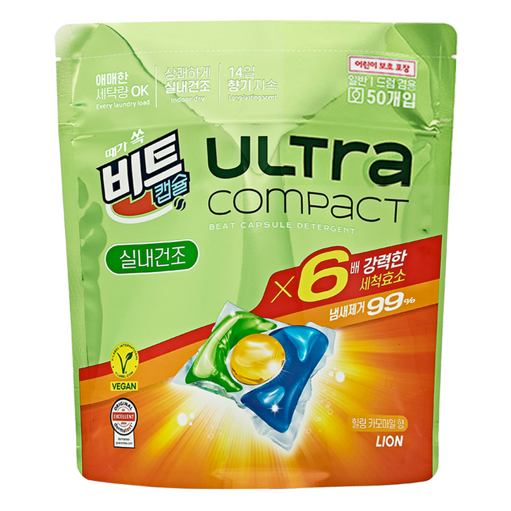 [비건라이프] 비트 울트라 콤팩트 실내건조 힐링 카모마일향 캡슐세제, 50개입, 1개