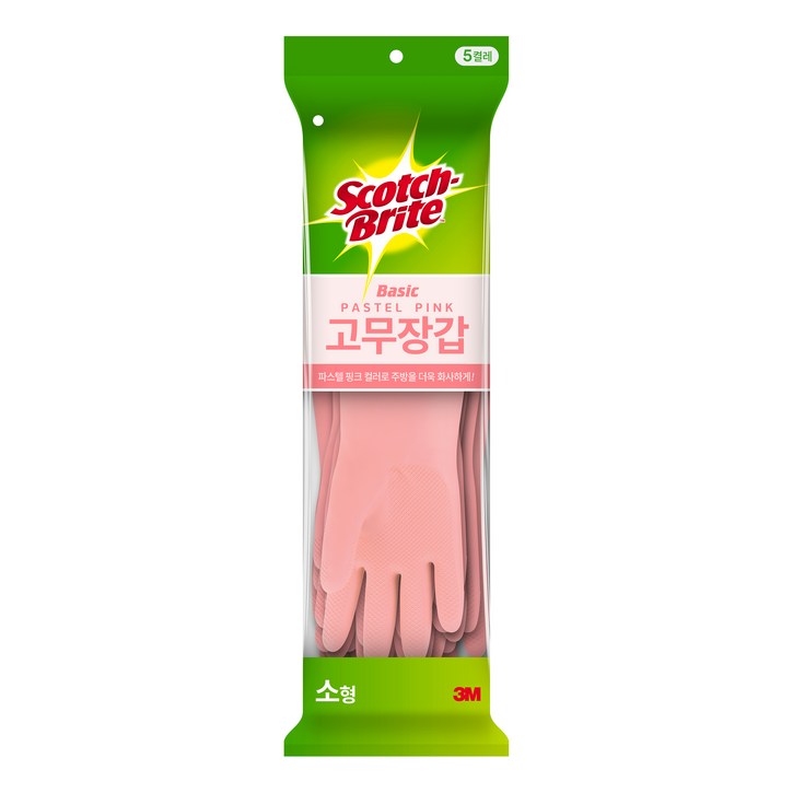 스카치브라이트 베이직 고무장갑 5켤레, 파스텔 핑크, 소(S), 1세트