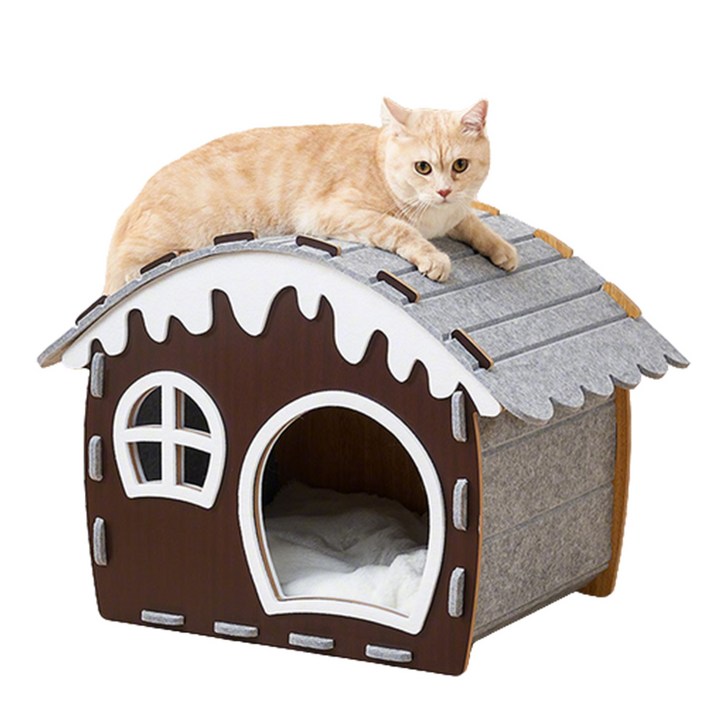 메일캣 고양이 다기능 펠트 집, 노란색  갈색, 1개