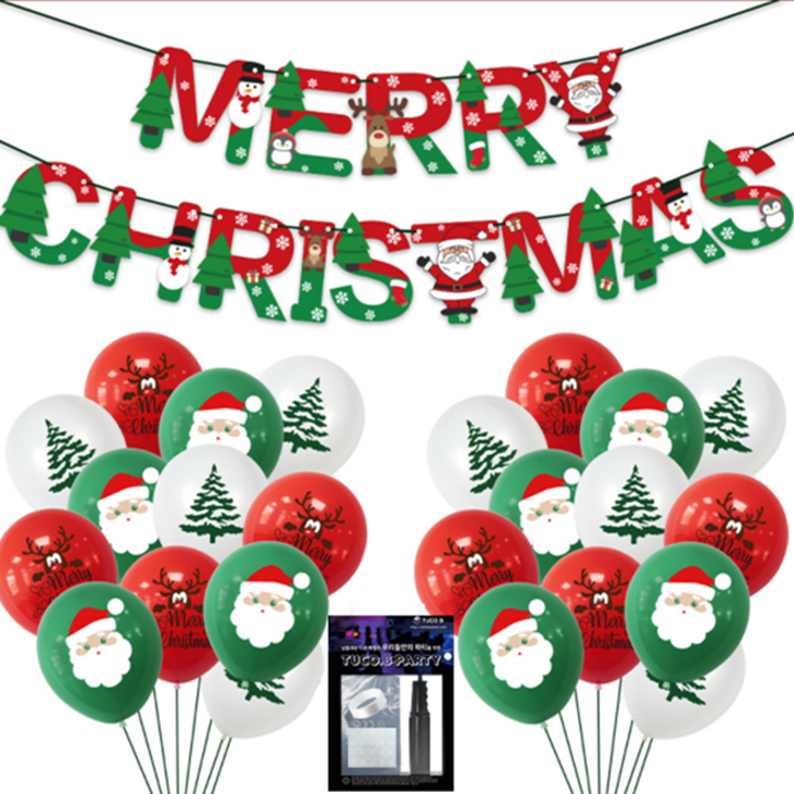 크리스마스장식풍선 투코비 메리 크리스마스 가랜드 + 장식 풍선 + 손펌프 + 고정테이프