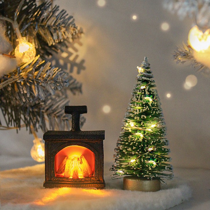 이플린 크리스마스 불멍 벽난로 무드등 + 미니트리 + LED 전구 세트, 혼합색상