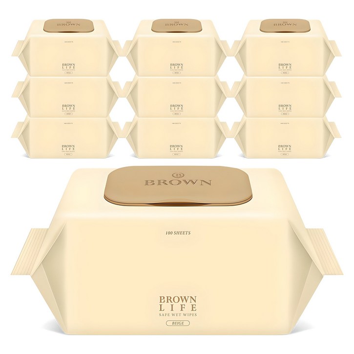 브라운라이프 베이지 엠보싱 대용량 물티슈 캡형, 50g, 100개입, 10개 브라운라이프 베이지 엠보싱 대용량 물티슈 캡형, 50g, 100개입, 10개