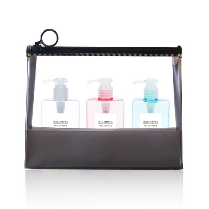 놀자리빙 무지 샴푸통 화장품용기 공병 100ml x 3종 지퍼백