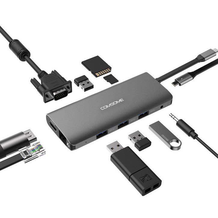 컴썸 C타입 HDMI 멀티 허브 HDMI 11 in 1 USB 3.0 CT-110P 그레이 실버, SILVER, 1개