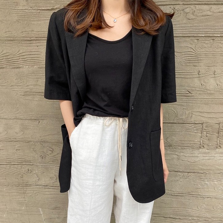 춘게엘 55 여성 여름 루즈핏 캐주얼코트 반팔 정장 자켓 dng0644402