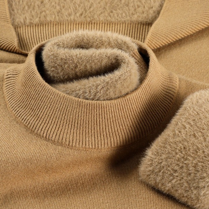 POMTOR 겨울 남성용 기모 반폴라 니트 스웨터 두꺼운 보온 울 목티 일체형 기모