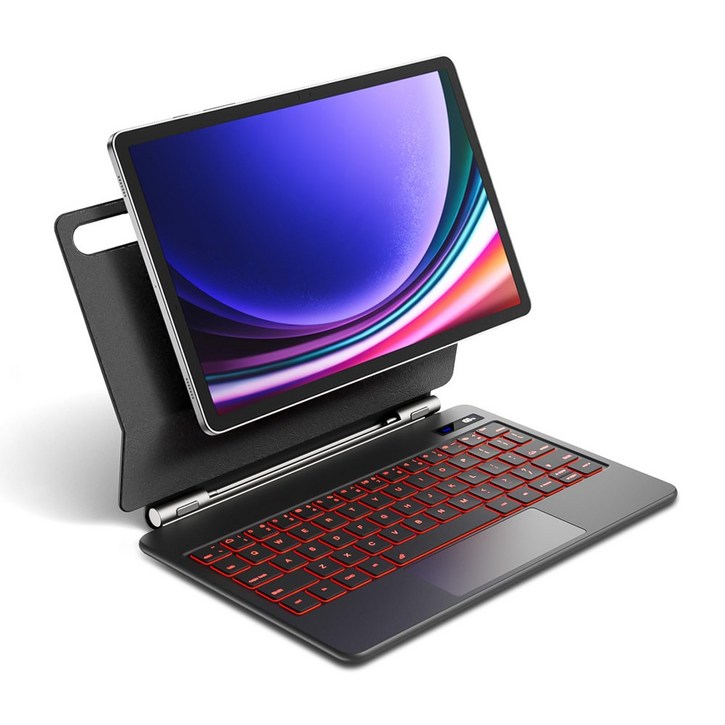 Allilio 갤럭시 탭 호환 블루투스 키보드 북커버 S펜수납 터치패드 매직키보드 S7/8/9/10세대, 1개, 블랙