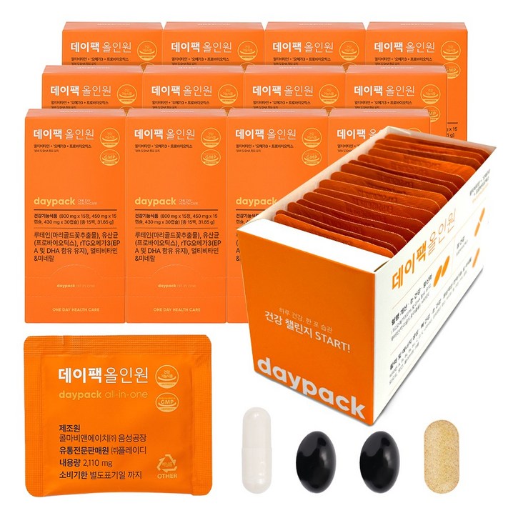 데이팩 올인원 유산균+오메가+루테인+멀티비타민+미네랄, 15회분, 12개