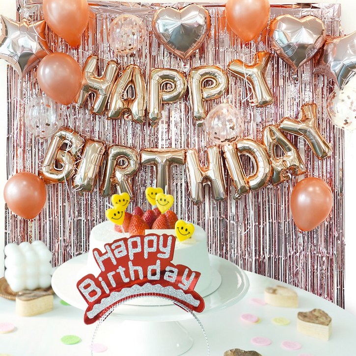 키저스 생일파티용품 풀세트 스마일생일초풍선가랜드 9종 36pcs, 1세트, 로즈골드