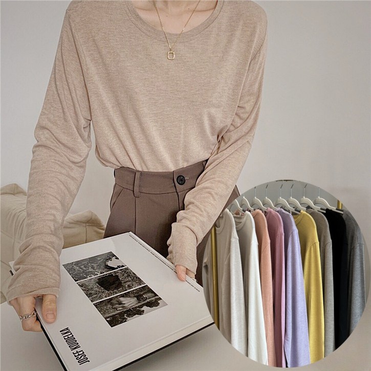 지누초이 여성 슬림핏 베이직 긴팔 티셔츠