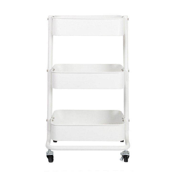 틈새 이동식 수납장 철제 주방 웨건 철제 트롤리 미용실 카트 세탁실 선반, 철제 트롤리 화이트 3단