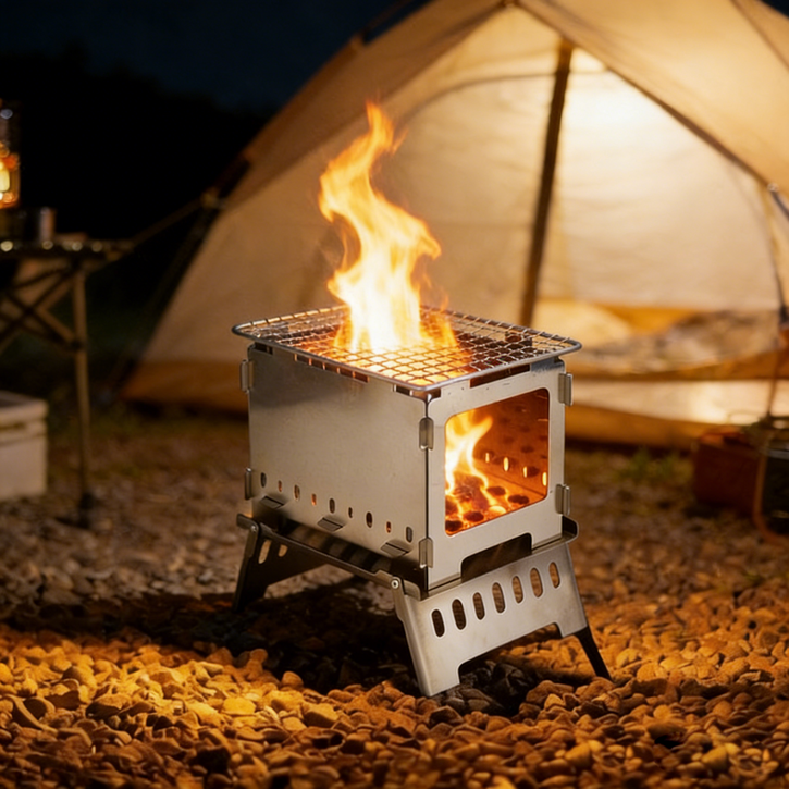 MOOZ 접이식 불멍 화로대 캠핑 화로대 미니 감성캠핑 우드스토브, 1세트