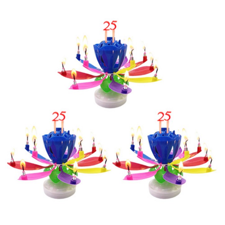 아이템하우스 생일축하 멜로디 연꽃초 + 숫자세트, 레인보우, 3개