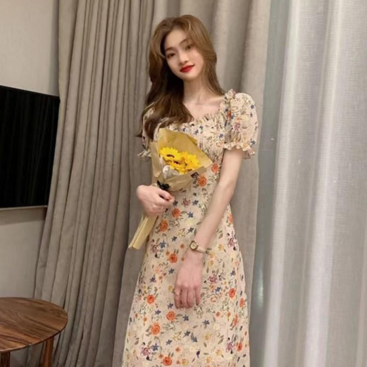 플라워퍼프소매원피스