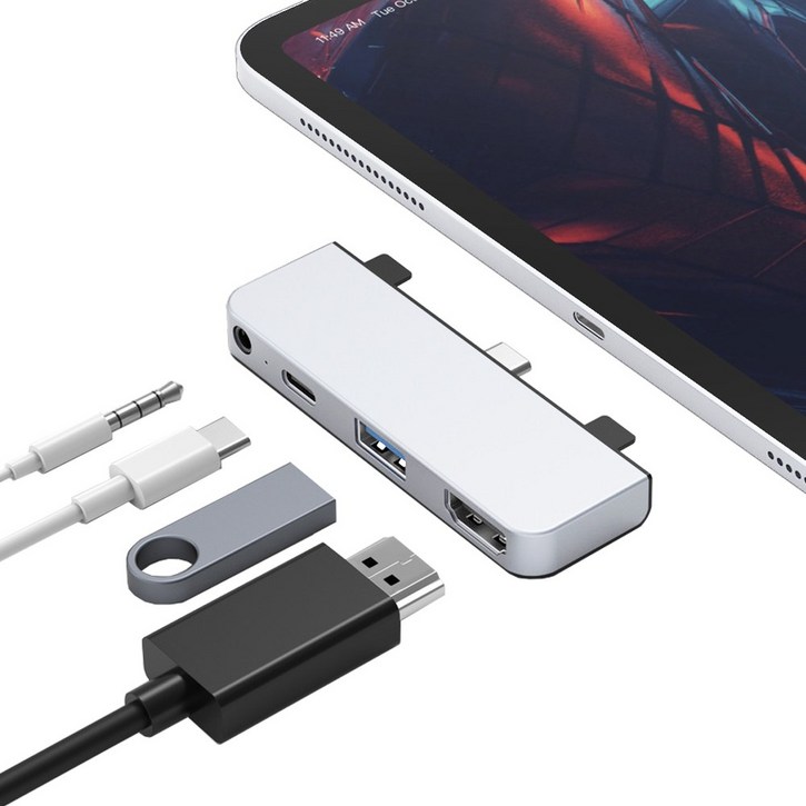 하이퍼드라이브 4in1 USB-C 멀티허브 도킹스테이션 4K HDMI 60W PD충전 아이패드/노트북 호환 (HD319E), 실버, 1개