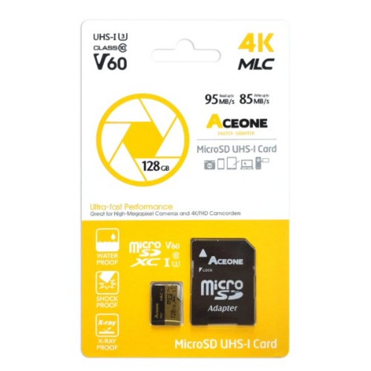 에이스원 MLC 마이크로SD 128GB 4K U3 V60 액션캠 캠코더 MicroSD, 128G 4