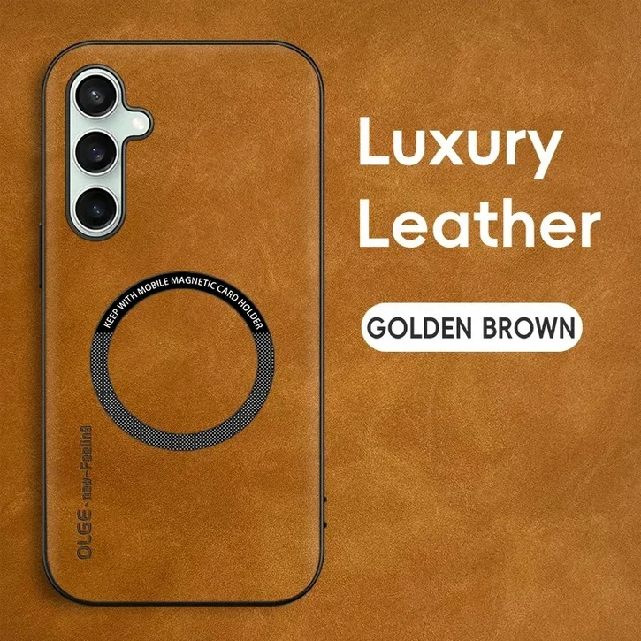 갤럭시 S25 S24 S23 S 울트라 플러스 FE용 가죽 마그네틱 케이스  맥세이프 무선 충전충격 방지 백 케이스