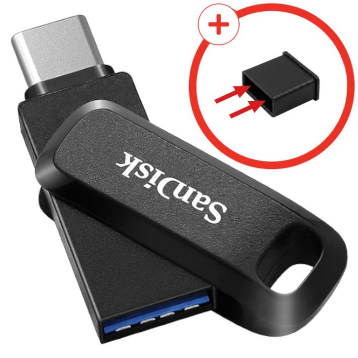 샌디스크 USB 메모리 울트라 듀얼 OTG USB 3.2 SDDDC3 블랙 + USB CAP 패키지, 1개, 128GB