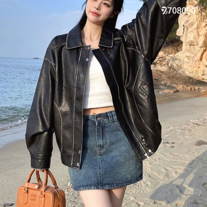 708090 여성 가죽 재킷 고급스러운 래더 자켓