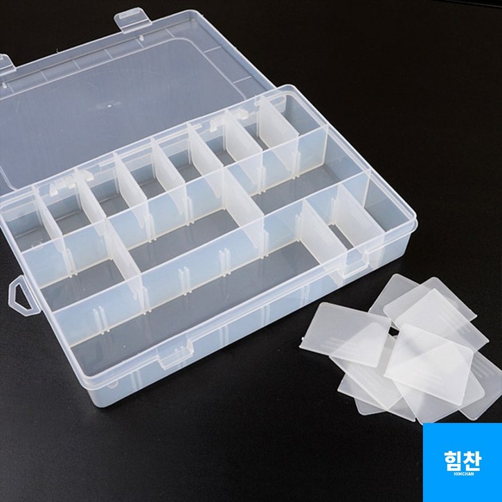 힘찬쇼핑_ 투명색 24칸 칸막이조절 플라스틱 나사 정리함 납작케이스