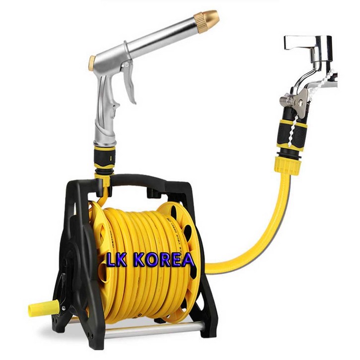 30M 엘로우 릴호스 세차호스 호스 고압분사기 물 정원 호수, 엘로우, 1세트