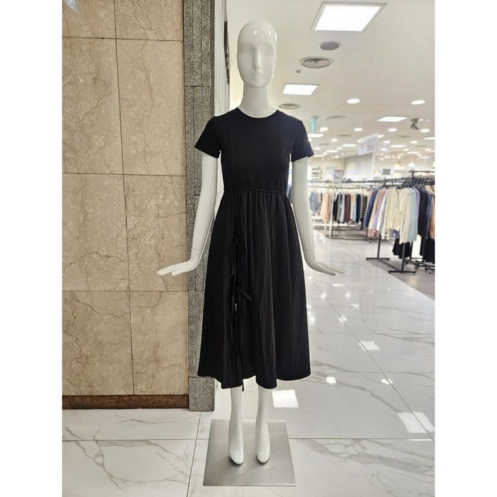 [밸리걸] 슬릿 리본 반팔 플레어 원피스 (225910)