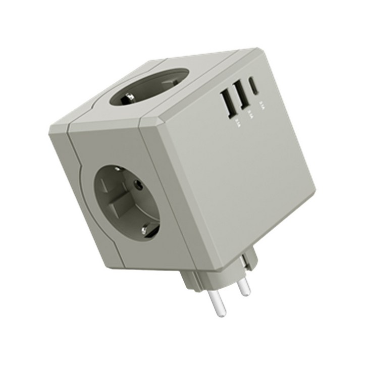 큐브 디자인 USB 3구 고용량 4000W 멀티탭 멀티 콘센트 플러그형 USBA 2개 C타입 1개, 그레이, 1개
